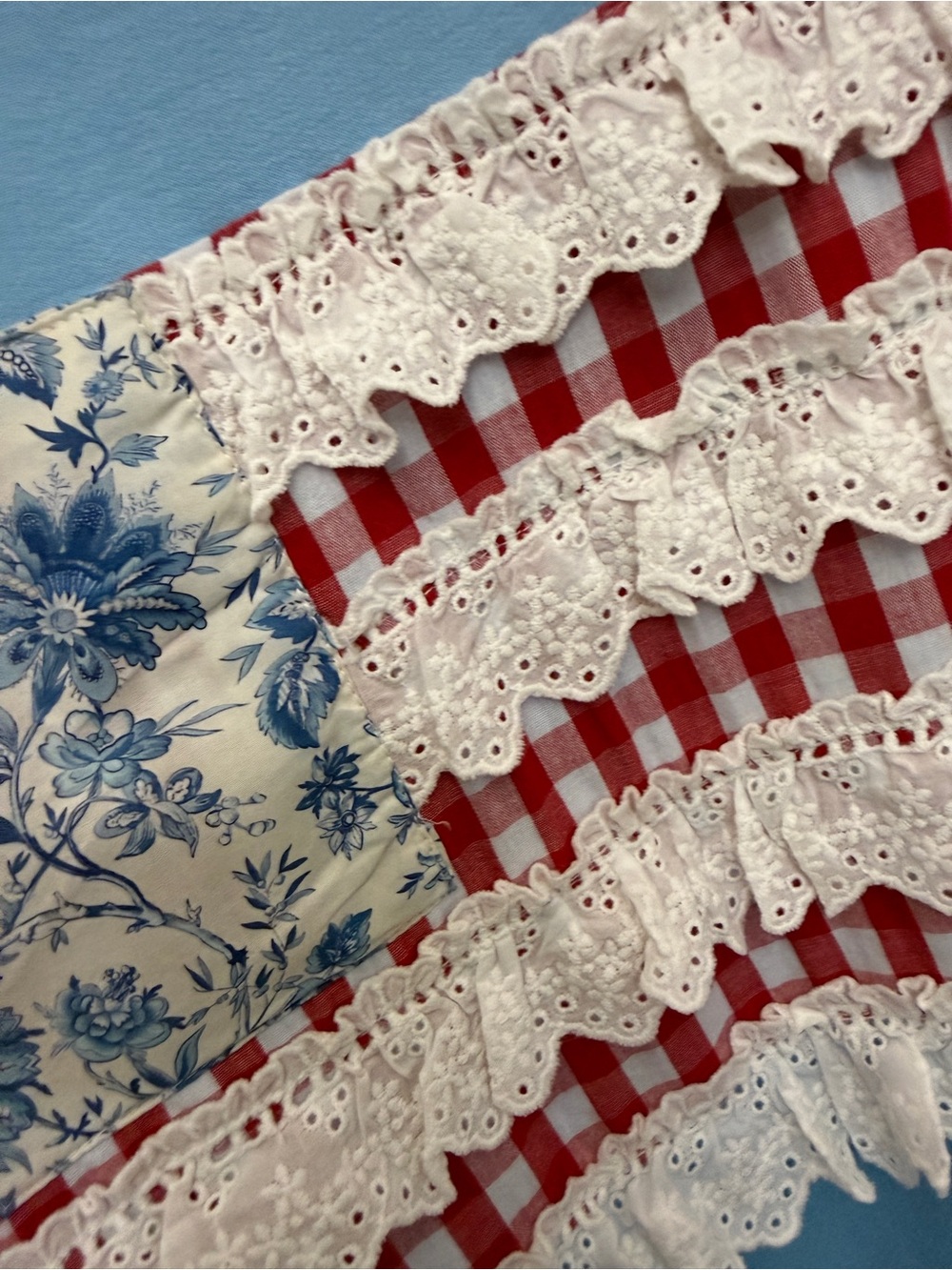 Adorable Light Blue Patchwork Lace-Trim Short Sleeve Tee - Picture 2 of 8